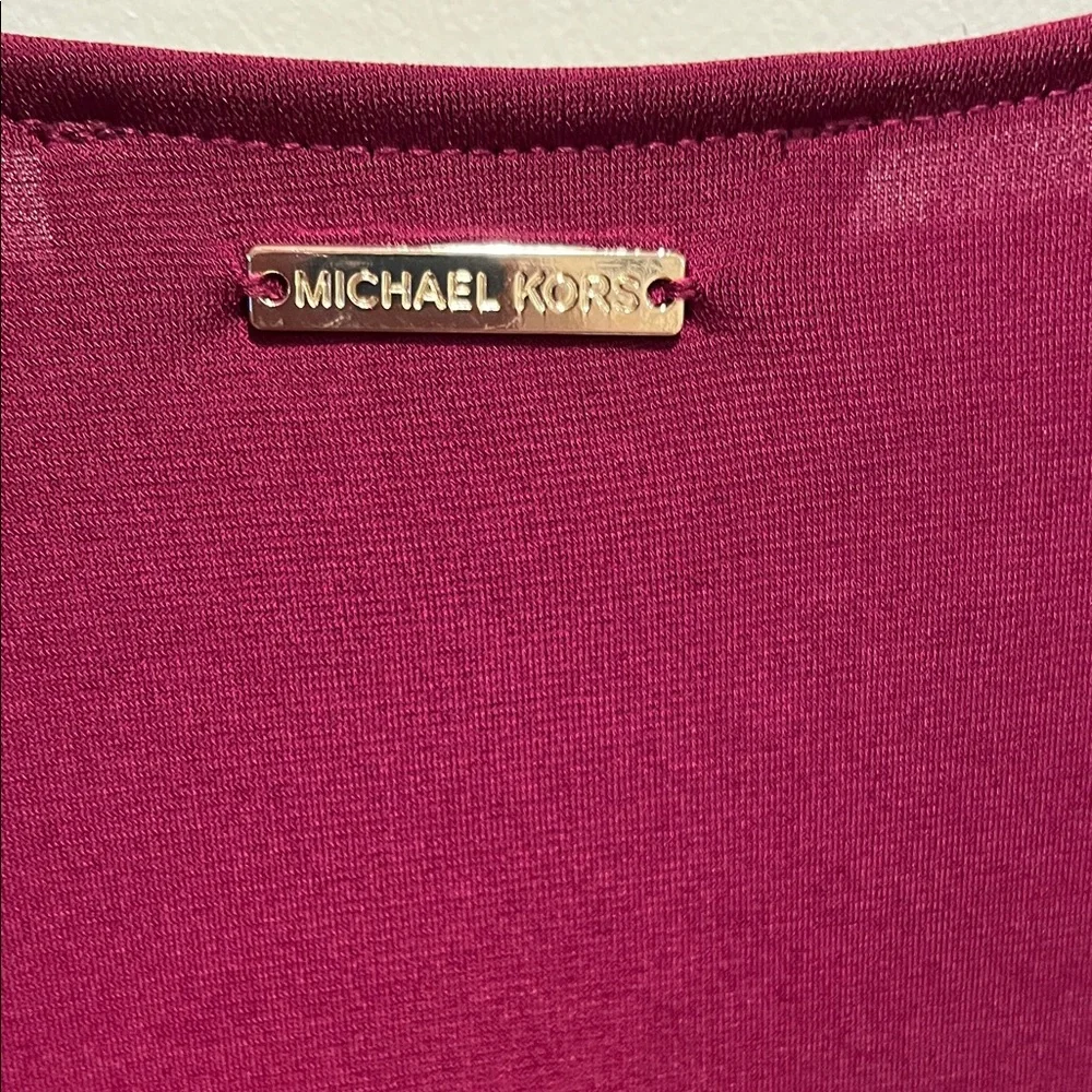 Michael Kors Maroon Red Long Sleeve Wrap Top Blouse Size Medium Gold Accent